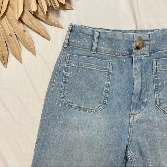 Anthropologie Maeve The Colette Sparkle Rhinestone Wide Leg Cropped Jeans 27 - Picture 6 of 9